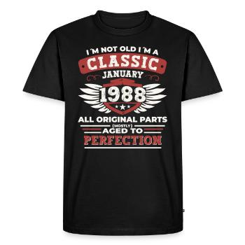 Né 1988 Janvier 35th anniversaire Homme cadeau - T-shirt Premium bio Homme - noir - Devant - Nico (187cm)