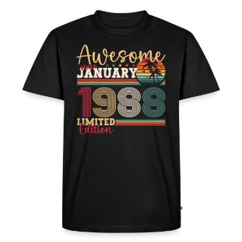 Né 1988 Janvier 35th anniversaire Homme cadeau - T-shirt Premium bio Homme - noir - Devant - Nico (187cm)