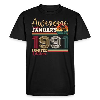 Né 1991 Janvier 32ème anniversaire Homme cadeau - T-shirt Premium bio Homme - noir - Devant - Nico (187cm)