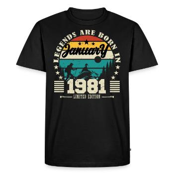 Janvier 1981. Cadeau d'anniversaire janvier 1981. - T-shirt Premium bio Homme - noir - Devant - Nico (187cm)