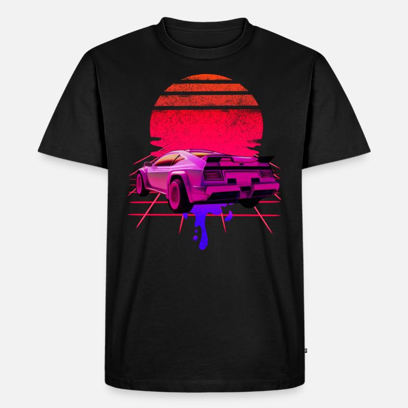Retro Wave Supercar Sunset - Männer Premium Bio T-Shirt - Schwarz
