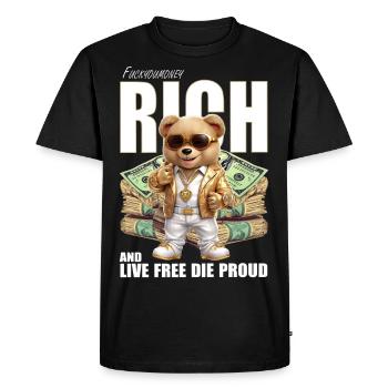 FUCKIN RICH LIVE FREE THE PROUD - Men's Premium Organic T-Shirt - black - Front - Nico (187cm)
