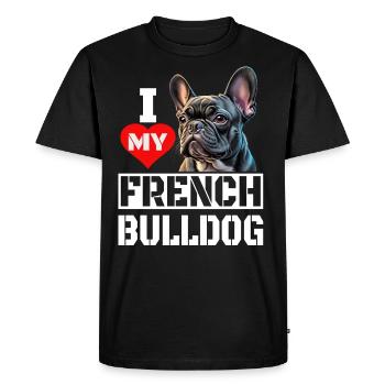 J’adore mon bouledogue français - T-shirt Premium bio Homme - noir - Devant - Nico (187cm)