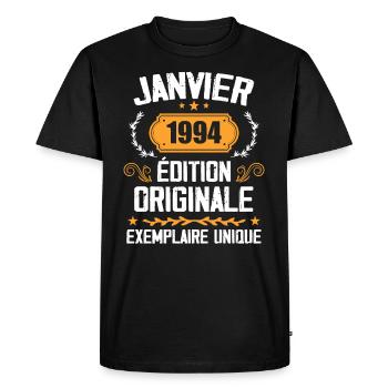 Anniversaire Cadeau Millésime Janvier 1994 - 1994 - T-shirt Premium bio Homme - noir - Devant - Nico (187cm)