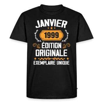 Anniversaire Cadeau Millésime Janvier 1999 - 1999 - T-shirt Premium bio Homme - noir - Devant - Nico (187cm)