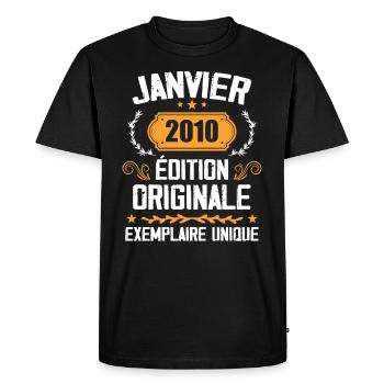 Anniversaire Cadeau Millésime Janvier 2010 - 2010 - T-shirt Premium bio Homme - noir - Devant - Nico (187cm)