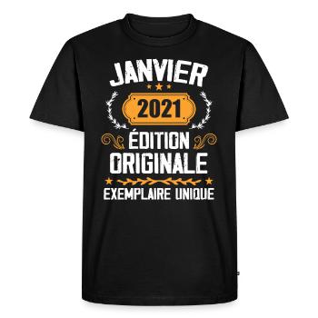 Anniversaire Cadeau Millésime Janvier 2021 - 2021 - T-shirt Premium bio Homme - noir - Devant - Nico (187cm)