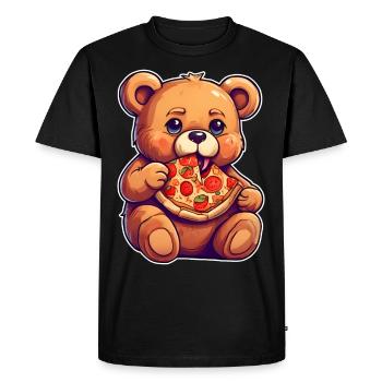 L’ours en peluche adore la pizza - T-shirt Premium bio Homme - noir - Devant - Nico (187cm)