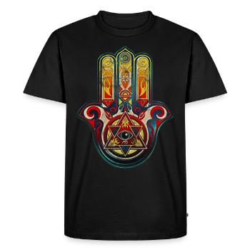 Hamsa Main Vintage, Œil tout voyant, Protection - T-shirt Premium bio Homme - noir - Devant - Nico (187cm)