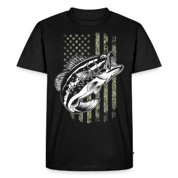 Pêche à la perche American Camo USA Flag - T-shirt Premium bio Homme - noir - Devant - Nico (187cm)
