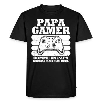 Papa gamer comme un papa normal - T-shirt Premium bio Homme - noir - Devant - Nico (187cm)