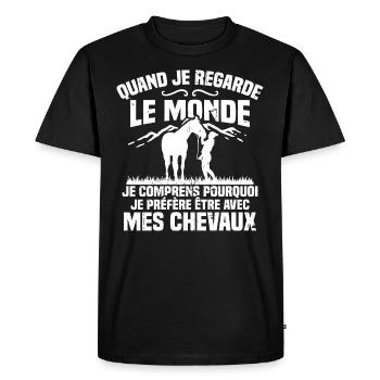 Je préfère être avec mes chevaux - T-shirt Premium bio Homme - noir - Devant - Nico (187cm)