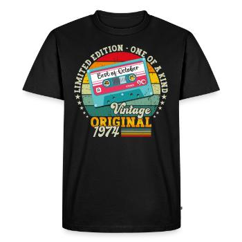 49th Birthday Retro Cassette Best of October 1974 - Men's Premium Organic T-Shirt - black - Front - Nico (187cm)