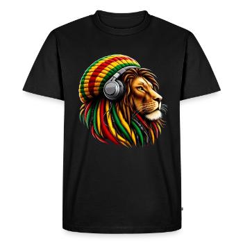 Rasta Reggae Headphone Jamaican Pride Lion Judah - T-shirt Premium bio Homme - noir - Devant - Nico (187cm)