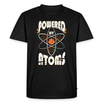 Powered by Atoms Funny Sayings Physics Gift - Men's Premium Organic T-Shirt - black - Front - Nico (187cm)