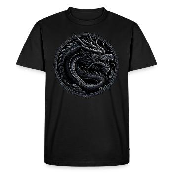 Monochrome Mythos: Black Dragon - Men's Premium Organic T-Shirt - black - Front - Nico (187cm)