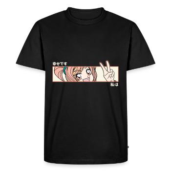 Heureux anime fille Otaku adolescent japonais manga - T-shirt Premium bio Homme - noir - Devant - Nico (187cm)