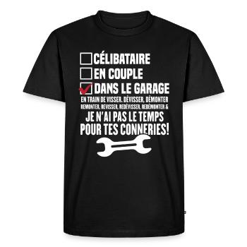 Celibataire en couple dans le garage - T-shirt Premium bio Homme - noir - Devant - Nico (187cm)