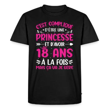 Une princesse et d'avoir 18 ans - T-shirt Premium bio Homme - noir - Devant - Nico (187cm)