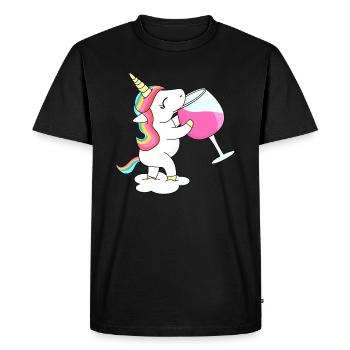 Cute unicorn drinks wine on cloud - Men's Premium Organic T-Shirt - black - Front - Nico (187cm)