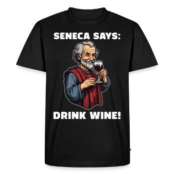 Sénèque Vin Rouge Stoïcisme Stoïcien Philosophe - T-shirt Premium bio Homme - noir - Devant - Nico (187cm)