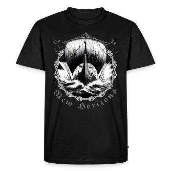 Viking Ship in a storm – Longship Sails - Men's Premium Organic T-Shirt - black - Front - Nico (187cm)