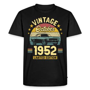 Vintage October 1952 70 Years Anniversary - Men's Premium Organic T-Shirt - black - Front - Nico (187cm)