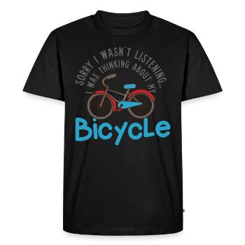 Penser à mon vélo : un dicton ironique : vélo - T-shirt Premium bio Homme - noir - Devant - Nico (187cm)