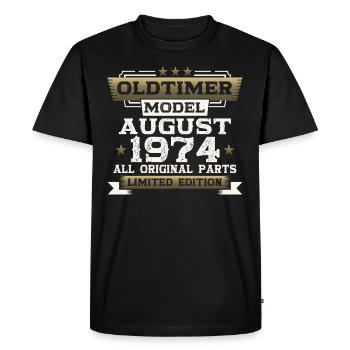49th Birthday Man Oldtimer August Year 1974 - Men's Premium Organic T-Shirt - black - Front - Nico (187cm)