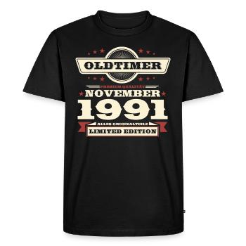 32e anniversaire voiture classique novembre vintage 1991 - T-shirt Premium bio Homme - noir - Devant - Nico (187cm)