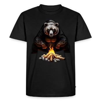 Ours confortable au feu de camp - T-shirt Premium bio Homme - noir - Devant - Nico (187cm)