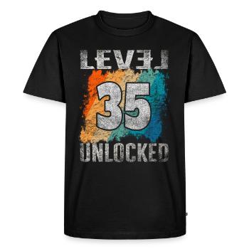 Niveau cadeau d’anniversaire débloqué 35 ans - T-shirt Premium bio Homme - noir - Devant - Nico (187cm)