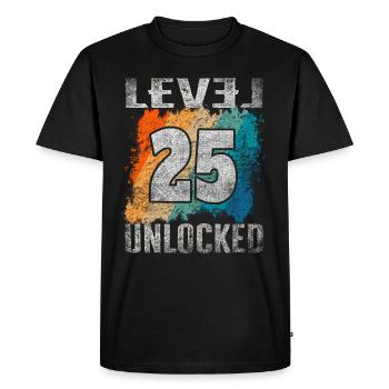 Birthday Gift Level Unlocked 25 years - Men's Premium Organic T-Shirt - black - Front - Nico (187cm)
