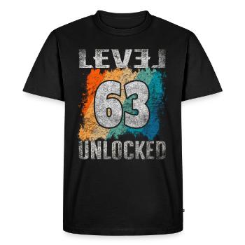 Birthday Gift Level Unlocked 63 years - Men's Premium Organic T-Shirt - black - Front - Nico (187cm)