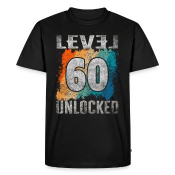 Niveau cadeau d’anniversaire débloqué 60 ans - T-shirt Premium bio Homme - noir - Devant - Nico (187cm)
