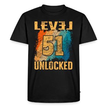 Niveau cadeau d’anniversaire débloqué 51 ans - T-shirt Premium bio Homme - noir - Devant - Nico (187cm)