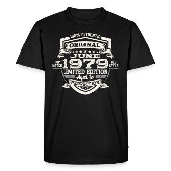 44e anniversaire Juin Millésime 1979 Bouclier Original - T-shirt Premium bio Homme - noir - Devant - Nico (187cm)