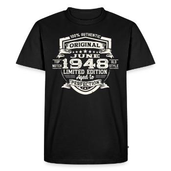75e anniversaire Juin Millésime 1948 Bouclier original - T-shirt Premium bio Homme - noir - Devant - Nico (187cm)