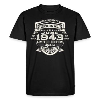 80e anniversaire Juin Millésime 1943 Bouclier original - T-shirt Premium bio Homme - noir - Devant - Nico (187cm)