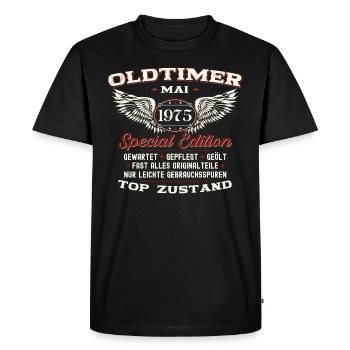 Oldtimer Mai 1975 Jahrgang 1975 Geburtstag 1975 - Männer Premium Bio T-Shirt - Schwarz - Vorne - Nico (187cm)