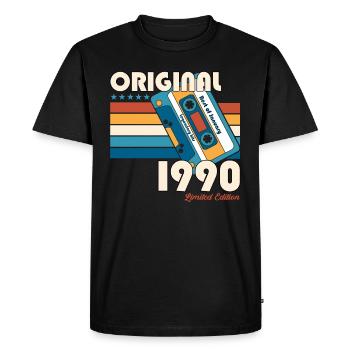 Cassette 34ème Anniversaire Janvier 1990 Millésime 90's - T-shirt Premium bio Homme - noir - Devant - Nico (187cm)