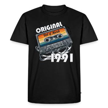 35ème Anniversaire Cadeau Homme Cassette Mars 1991 - T-shirt Premium bio Homme - noir - Devant - Nico (187cm)