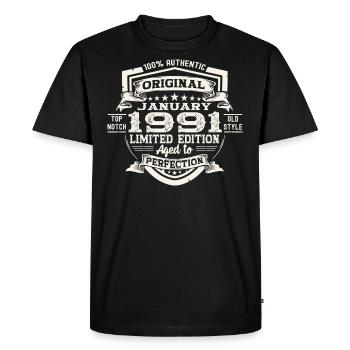 Né 1991 Janvier 32ème anniversaire Homme cadeau - T-shirt Premium bio Homme - noir - Devant - Nico (187cm)