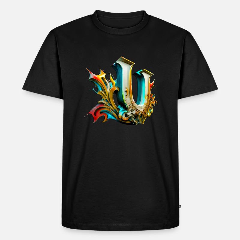 Graffiti Buchstabe U mit👑 - Männer Premium Bio T-Shirt - Schwarz