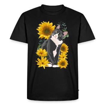 Doux chat tournesol jardin chatons - T-shirt Premium bio Homme - noir - Devant - Nico (187cm)