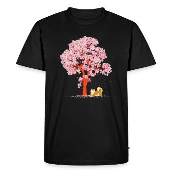 Cherry Blossom Fleurs de cerisier Japon Chien Shiba Inu - T-shirt Premium bio Homme - noir - Devant - Nico (187cm)