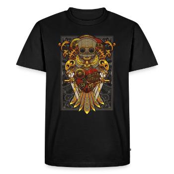 Steampunk Hibou Oiseau mécanique Clockwork - T-shirt Premium bio Homme - noir - Devant - Nico (187cm)