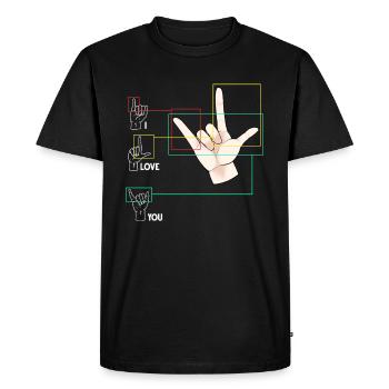 Langue des signes Signes signes SIGNES ASL Je t’aime - T-shirt Premium bio Homme - noir - Devant - Nico (187cm)