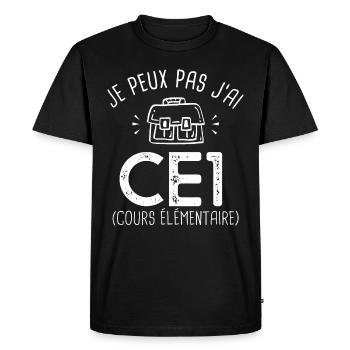 je peux pas j ai CE1 rentréee des classes école - T-shirt Premium bio Homme - noir - Devant - Nico (187cm)
