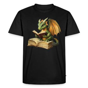Drache liest Buch - Männer Premium Bio T-Shirt - Schwarz - Vorne - Nico (187cm)
